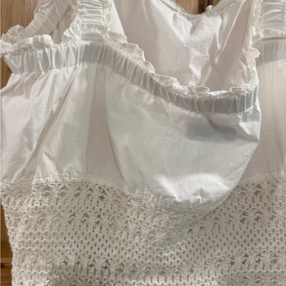 CeCe White Smocked Open Knit Accent Ruffled Crop Camisole Size XL - Picture 6 of 11